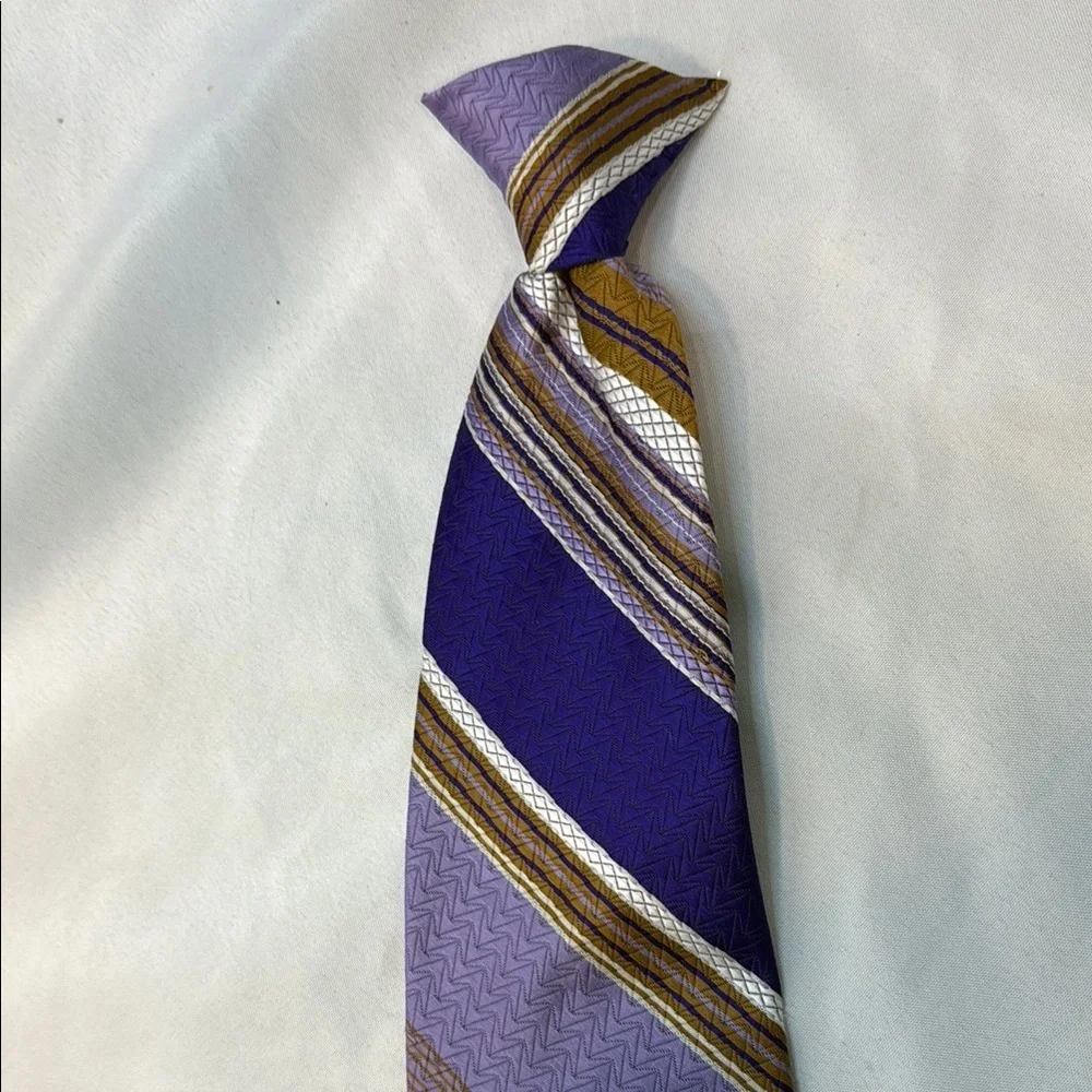 Vintage 1970’s Andhurst Men’s Clip-On, Snapped(TM), Striped Tie, Purple&Gold